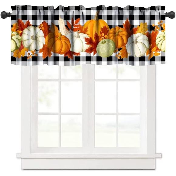 Farm Fall Window Valance, Thanksgiving Pumpkins Autumn Leaves Vine Windows Curtain Valance for Kitchen Dining Room Canteens Home Decor, One Panel