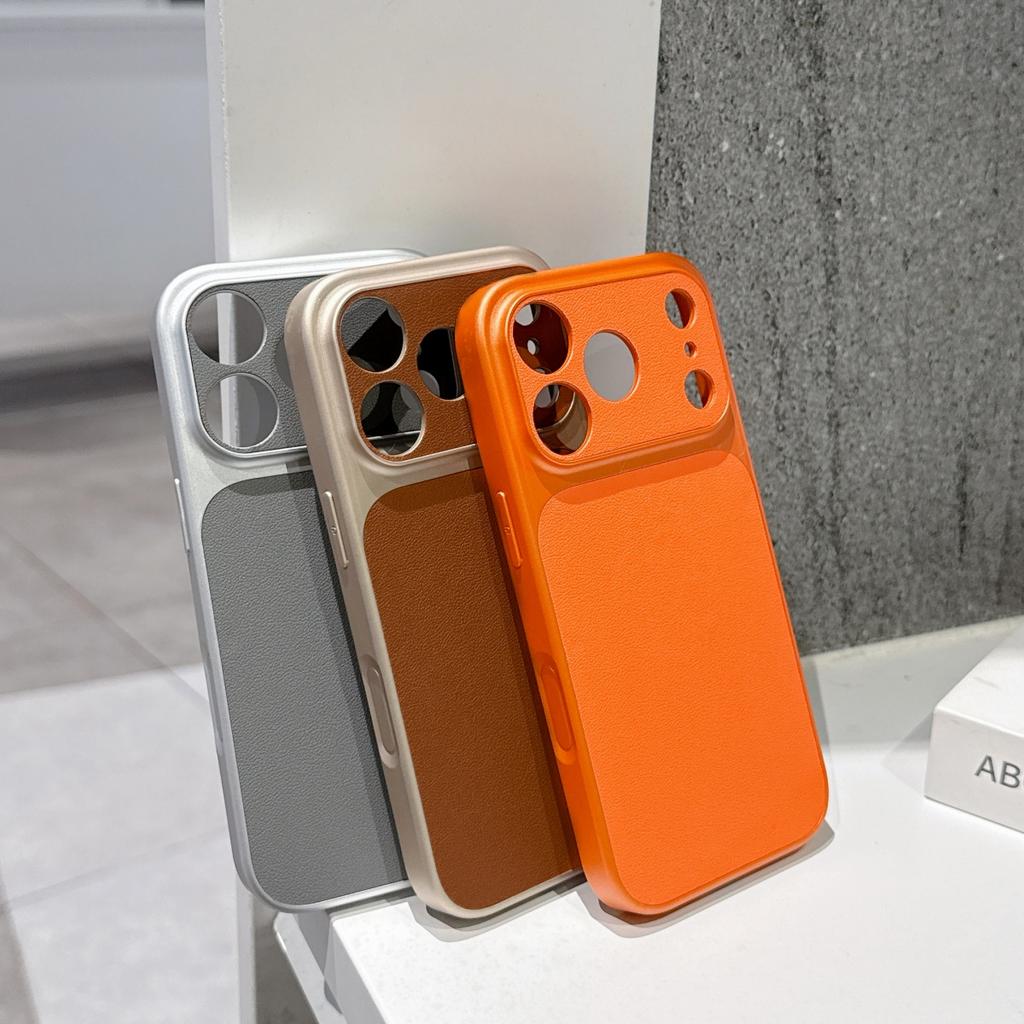 Large Window Vegan Leather Instantly Turn 17 Phone Case For iPhone 17 Air 16 15 14 Plus 13 Pro Max Solid Color Shockproof Cover
