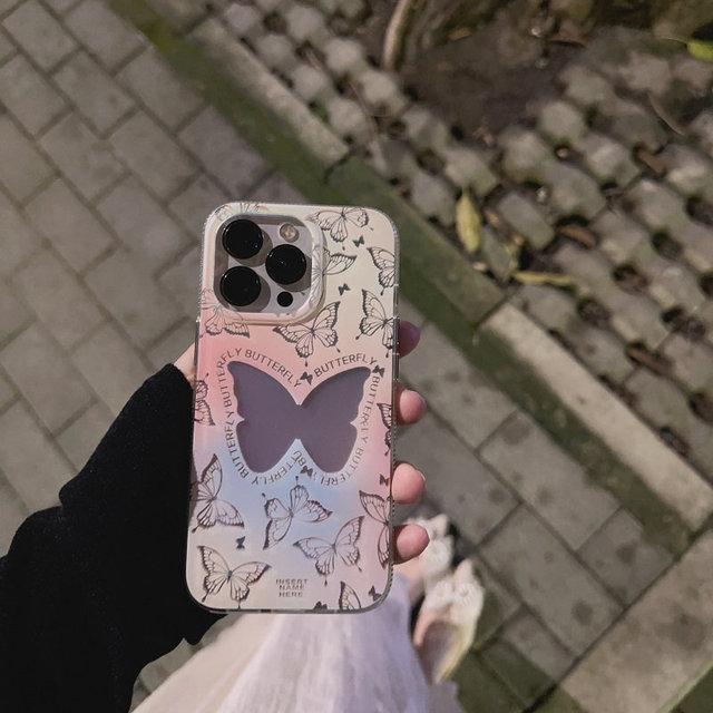 

Чехол для телефона с градиентным лазером и бабочкой для Iphone 14 13 12 11 Pro Max 14 Plus 14pro, противоударный матовый силиконовый мягкий чехол-бампер For iPhone 13Pro Max