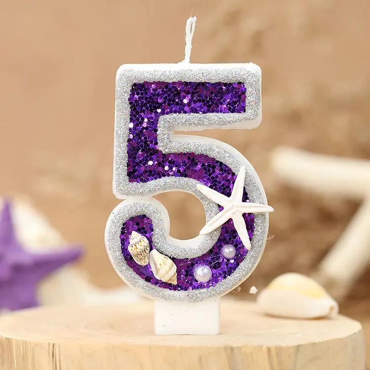 Original Birthday Number Candles Sparkling ocean Candle 2 Years for Cake Topper Decoration Purple Pure Bee Honey Candles