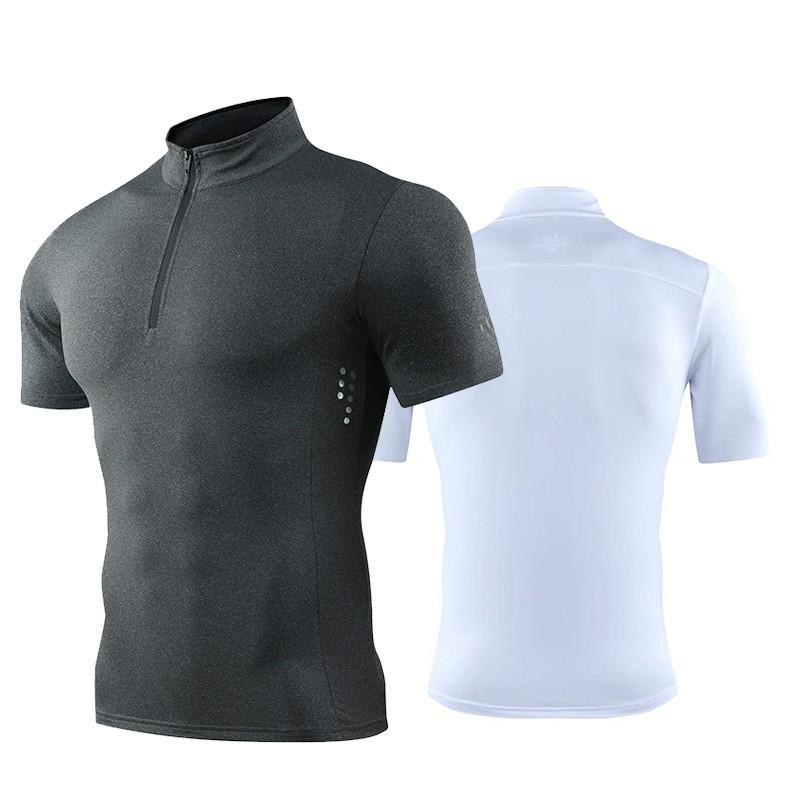 Mens Long Sleeve Workout Tops Men Women Quick Dry Stretch Zip Stand Collar Gym Shirts Running Training Private Trainer