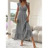Women's Summer V-Neck Ruffle Short Sleeve Maxi Dress Shirred Elastic Waist Flowy Casual Beach Vacation Sundress