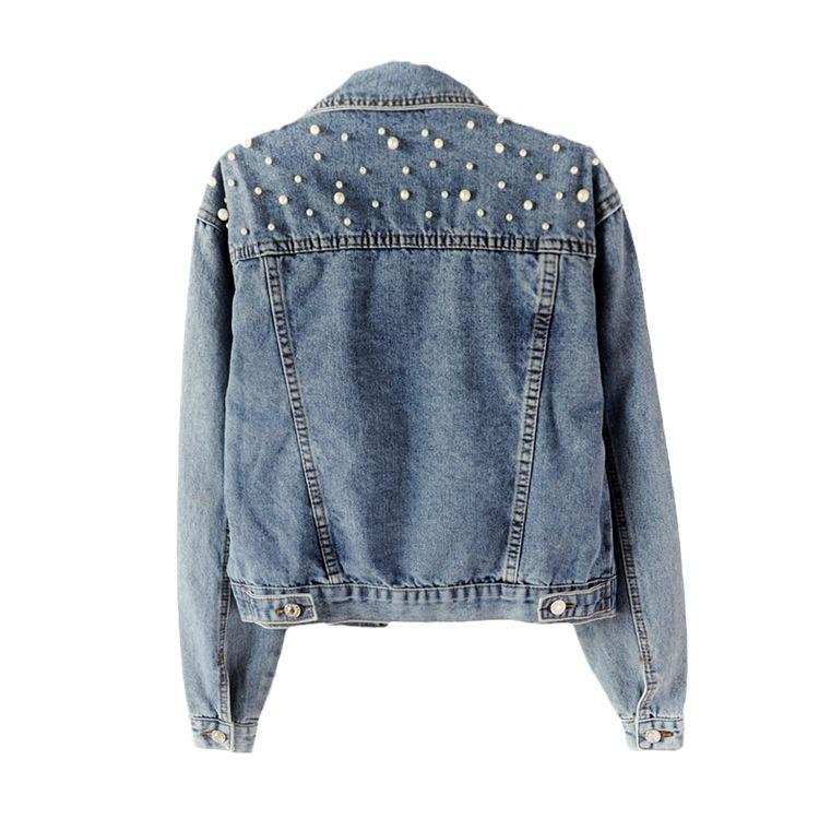 Europese & Amerikaanse Denim Jas met Kralen en Parels - Veelzijdig, Figuurcorrigerend, Los Kort Model voor Dames