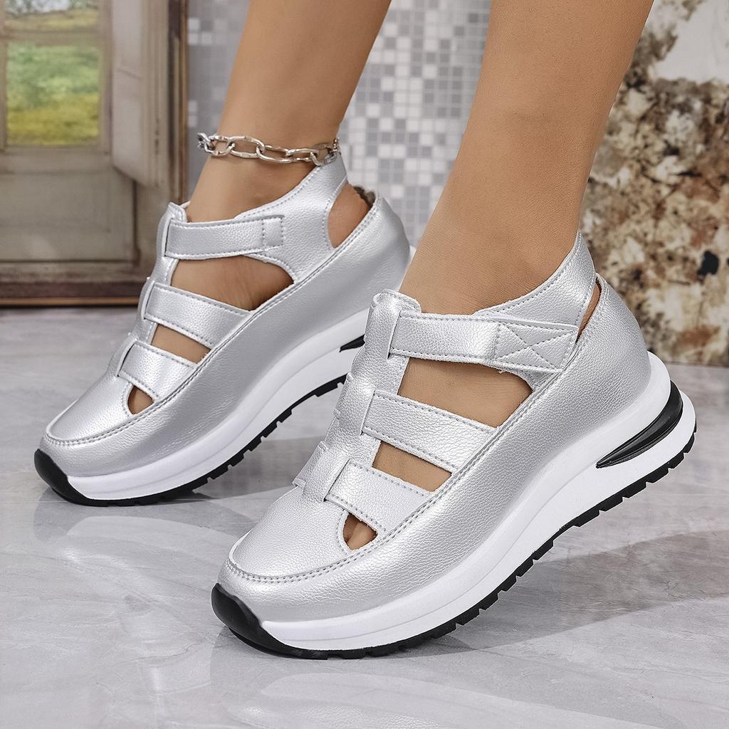 2025 foreign trade new women's thick-soled heightening sandals large size hollow round head inner heightening sports sandals