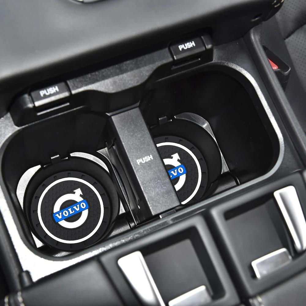 zpebr9 2Pcs Car Coaster Non-Slip Silicone Mat Auto Interior Anti-Slip Cup Pad For Volvo XC90 XC60 C30 T6 S60 C70 XC40 V40 XC70 V70 V60