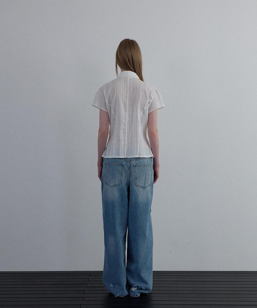 Unessin Sheer Cap Sleeve Shirt_Ivory