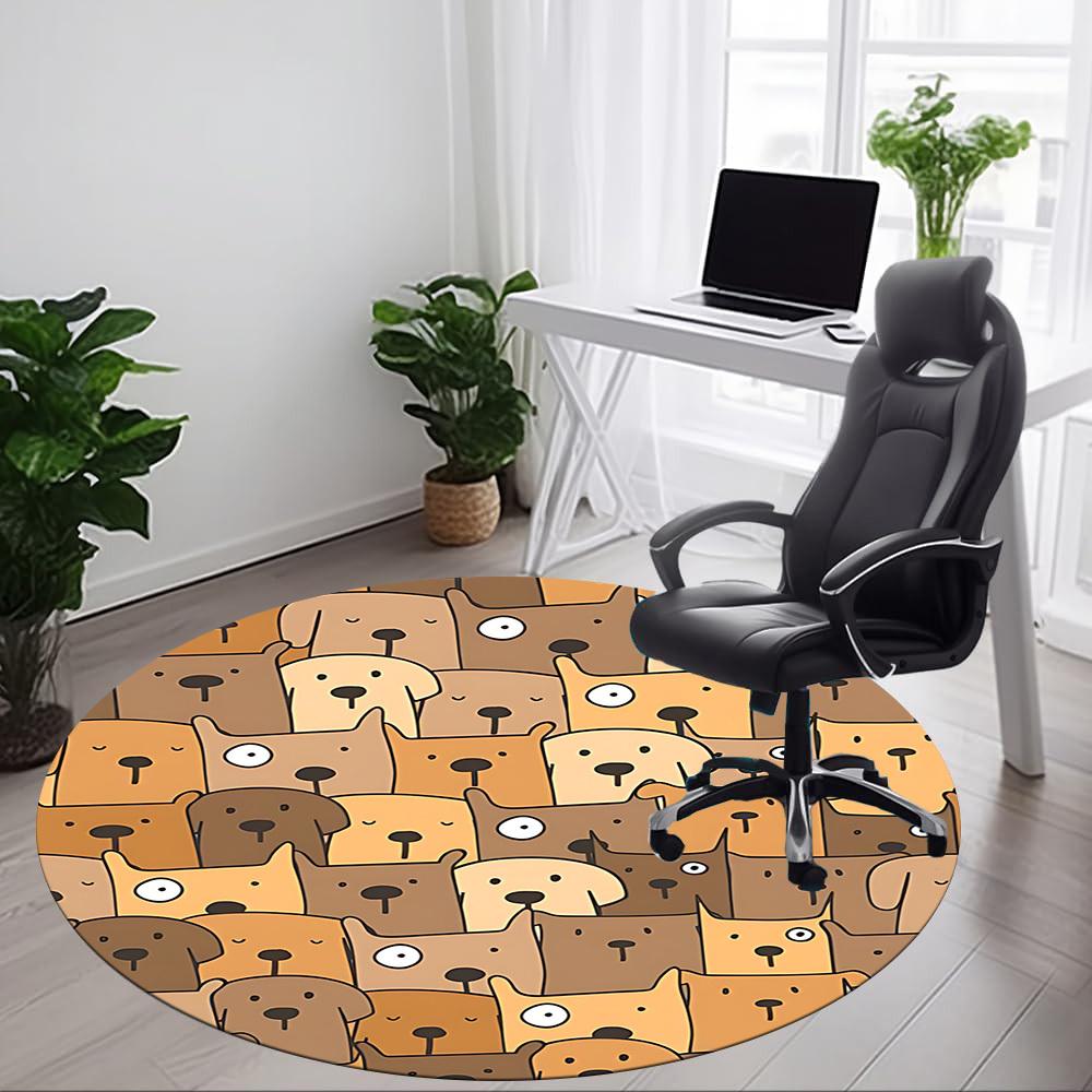 1pc Dogs Pattern Office Round Area Rug, Indoor Mat Suitable For Office, Under Office Chairs Bedroom Living Room Home Decor, Room Deco