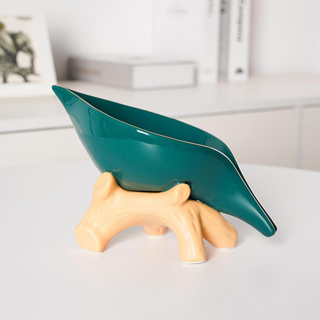 Ceramics Soap Dish with Drain Waterfall Holder for Kitchen Home Green