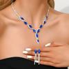 Ladies Light Luxury Shines Oblong Crystal Necklace & Ear Drop Jewelry Set