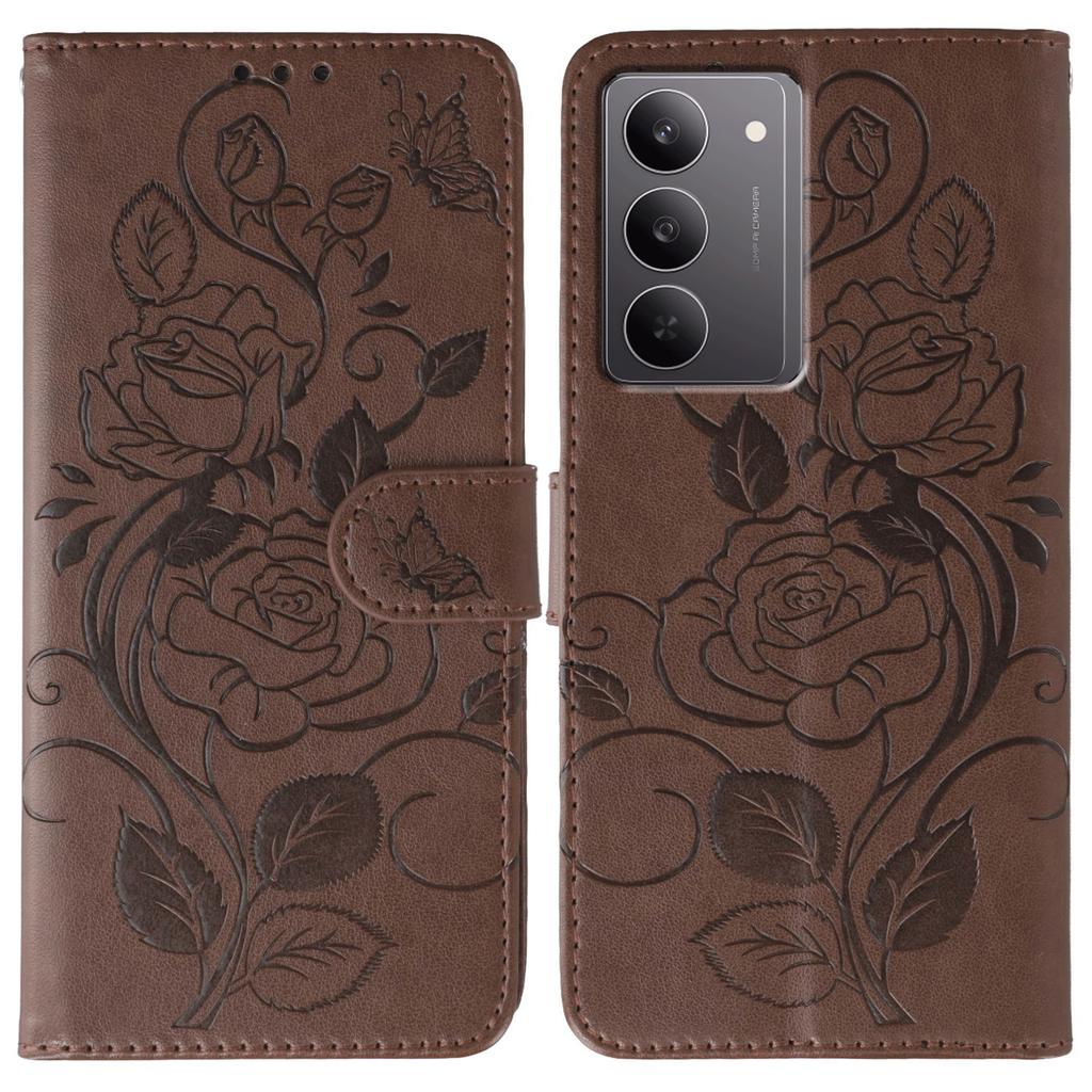 For Realme 14x (India) 5G Case Wallet Stand Imprinted Rose Butterfly PU Leather Phone Cover