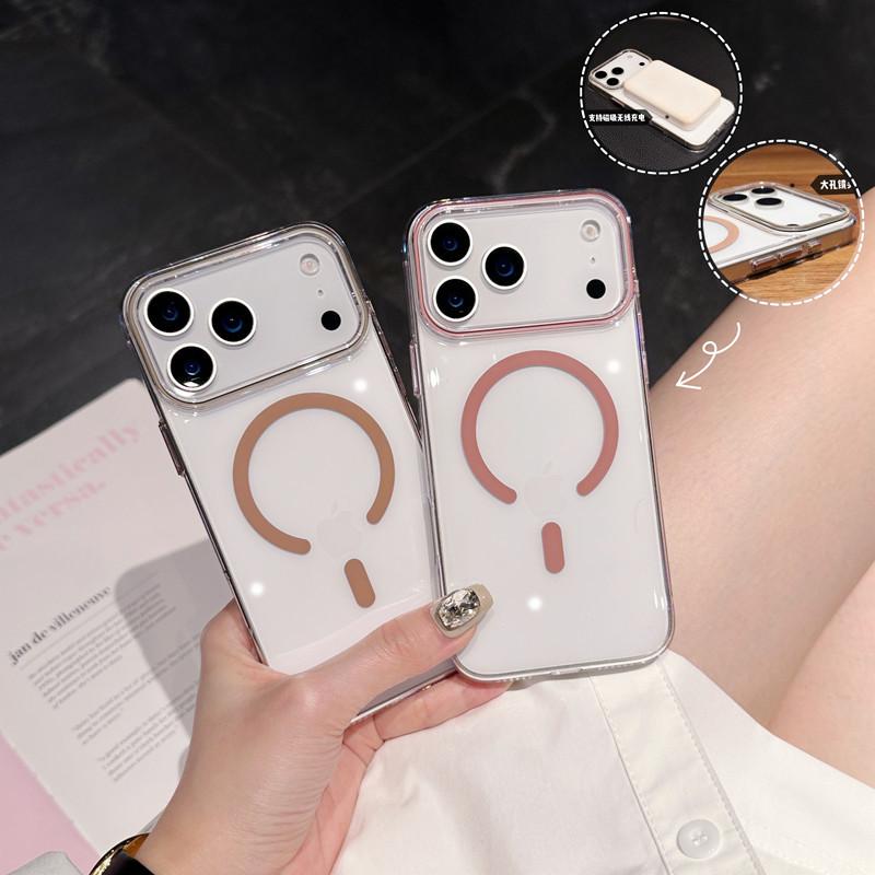 IPhone 17 Mobile Phone Case Ice permeable Magnetic Absorbing PC Anti fall Apple 16pro Transparent Original Color 15 Protection Case