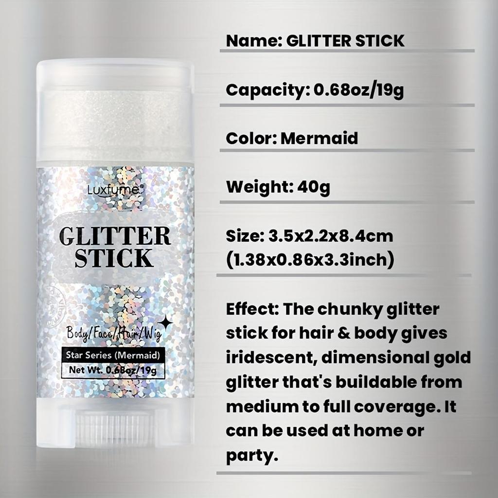 Silver Glitter Stick, Christmas Party& Rave Makeup, Long-Lasting, Easy To Remove, Perfect for Face& Hair& Body-16g