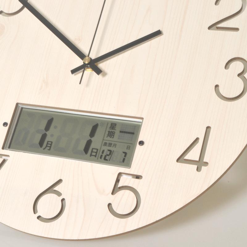 Fiber Wood Wall Clock Living Room Modern Simple and Atmospheric 14-inch 35cm Household Clock Silent Perpetual Calendar Clock Wall Watch