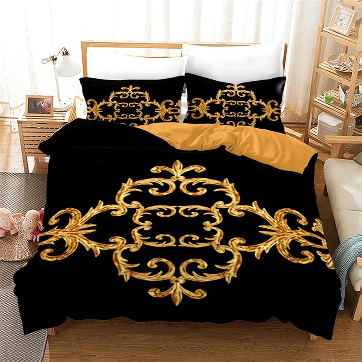 

Luxury Gold Floral Duvet Cover Bohemian Leaves Microfiber Exotic Geometric King Queen For Children Adult For Bedroom Decoration 220*240cm 3pcs