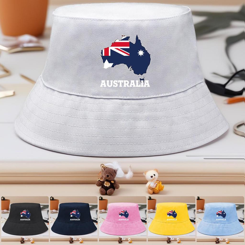 Bucket Hat With Flag Of Australia Map Print , Commonwealth Blue Ensign Women's Hat Lightweight Polyester Simple Basin Cap