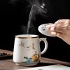 Gold-Inlaid Jade Porcelain Mug - Flower Cloud Crane