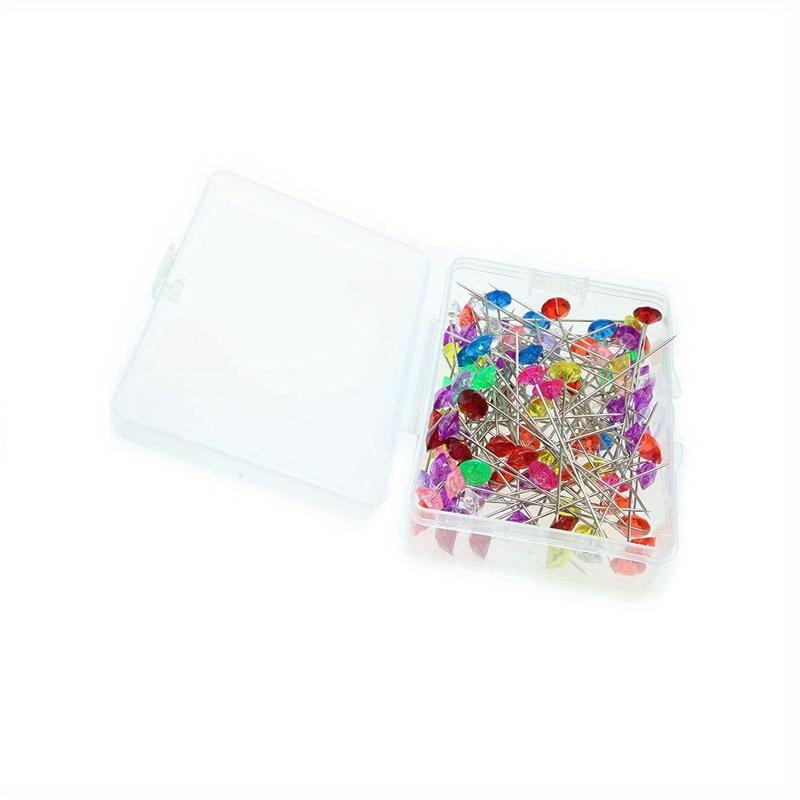 

100 шт./коробка Булавки для шитья с хрустальной головкой Акриловые жемчужные булавки для букета Булавки с головкой-бриллиантом для изготовления платьев Квилтинг Прямые булавки Mix color-100Pcs