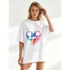 Black Oversized T Shirt With Colorful Paw Print Heart And Ecg Design For Casual Wear And Pet Lover Outfits