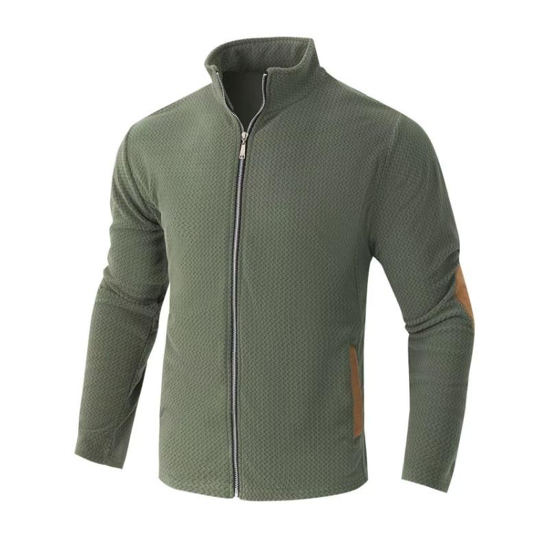 Men Fleece Lined Stand Collar Zip Up Loose Jacket