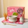 8pcs Authentic Japanese Tea Ceremony Set - Pink Ceramic Matcha Bowl with Whisk Stand