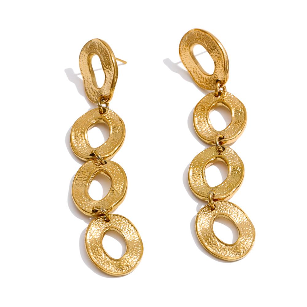 

Yhpup Stainless Steel Metal Round Hollow Long Drop Earrings 18K Gold Color PVD Plated Daily Fashion Charm Jewelry Wholesale