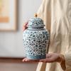 Portatè in Ceramica Smaltata Bianca e Blu - Barattolo Decorativo Grande Sigillato