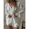 European And American Style Ruffle Hem Casual Set Spring Summer Women's Tie Cardigan Top And Shorts Design