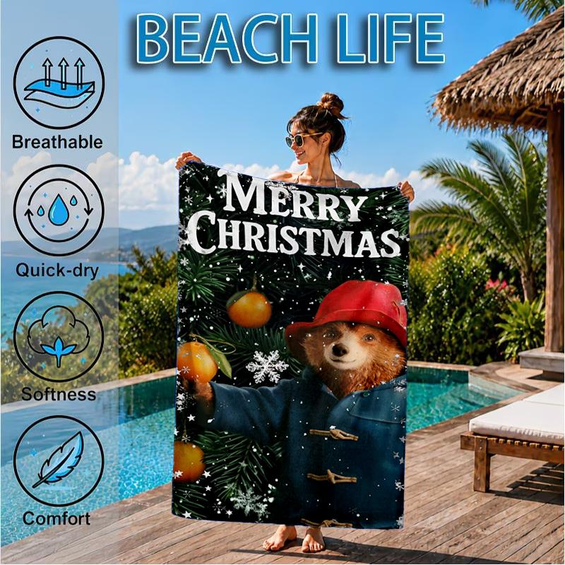 Red Hat Bear In The City Beach Towel, Super Soft Microfiber, Perfect Gift for Her/Him, Birthday, for Pool, Beach, Travel, Decor Beach Party