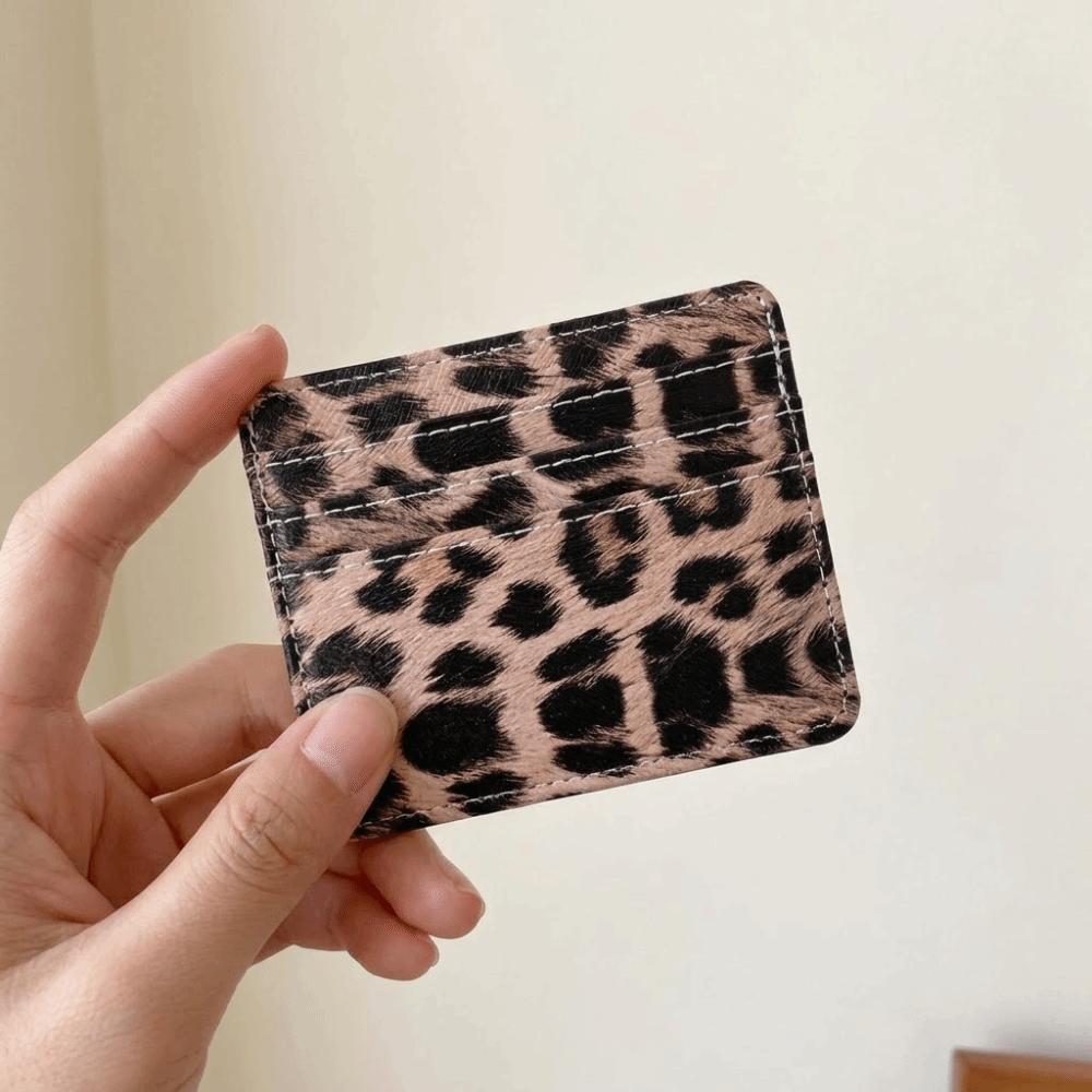 Portafoglio porta carte ultra-sottile con stampa leopardata, custodia multifunzionale per carte bancarie, porta carte di credito, per affari