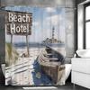 Ocean Lighthouse Beach Wooden Boat Shower Curtain, Bathroom Decorative Shower Curtain, Waterproof Shower Curtain with Hooks