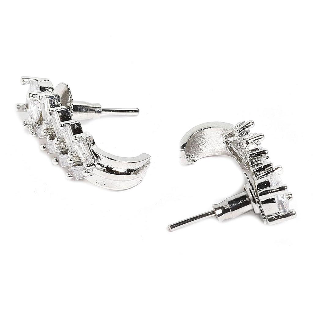 Rhodium Plated Silver Toned White American Diamond Studded Necklace With Earring Jewellery Set For Woment and Girl