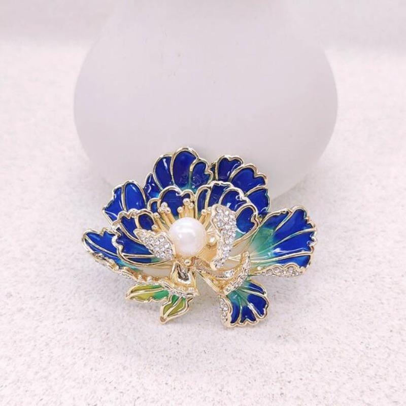 Fashion Chinese Style Enamel Peony Flower Brooches for Women Clothing Coat Party Accessries Gifts