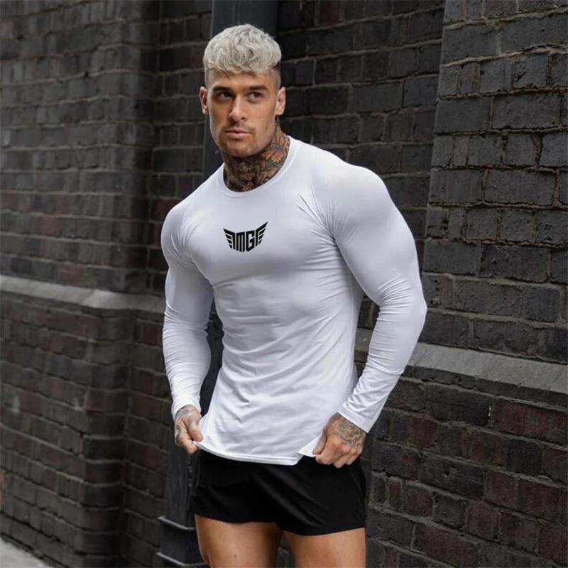 Muscleguys Compression Long Sleeve T-Shirts Autumn Breathable Quick Dry Elastic Shirts Mens Training Jersey Gym Bodybuilding Fitness Tops