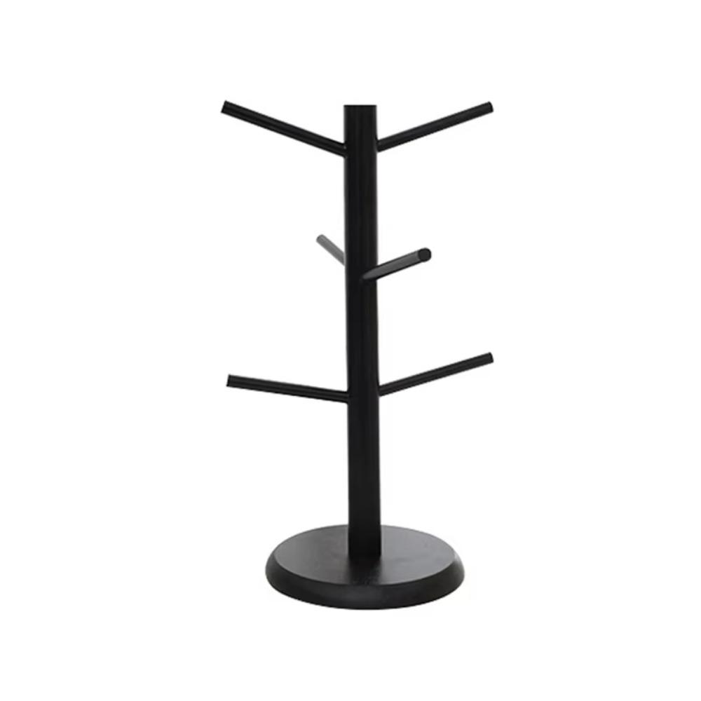 6 Hooks Bamboo Coffee Cup Holder Thickened Base Tree Shape Coffee Cup Rack Sturdy Design Wood Material Cup Storage Holder