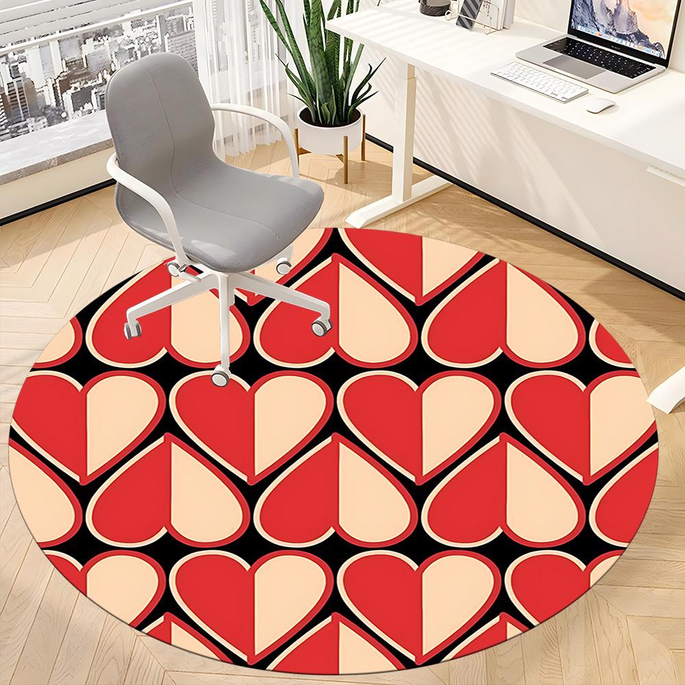 1pc Heart Print Office Round Rug, Carpet for Office, Gaming, Lightweight Round Floor Mat yy260208016