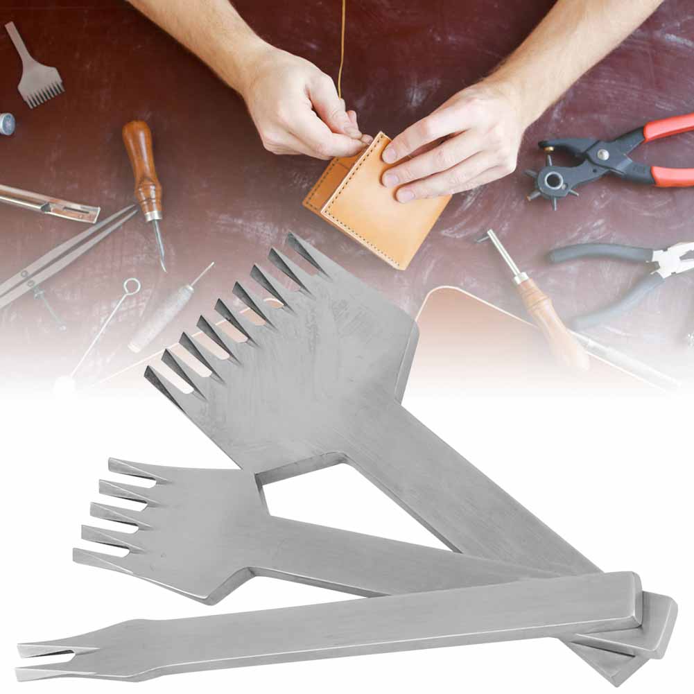 3pcs European Style 2+5+9 Prongs Leather Punch Tool DIY Leathercraft Pricking Chisel (3mm)