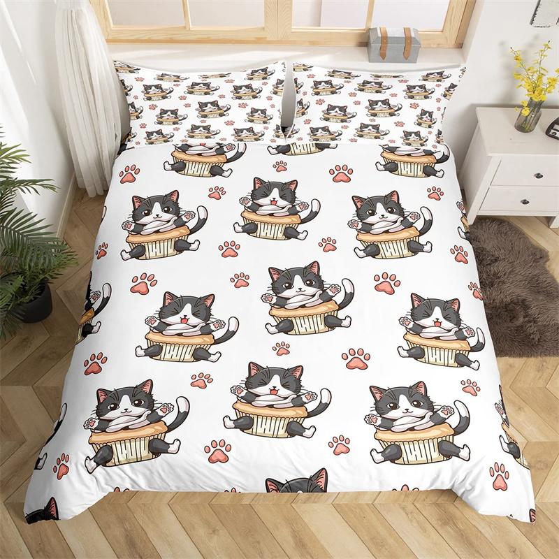 

Пододеяльник с изображением кошачьих лапок, комплект постельного белья с изображением животных из мультфильмов, односпальный, двуспальный, для девочки-подростка, из микрофибры, милый котенок, щенок, домашнее животное, одеяло, чехол EU single(135x200cm)