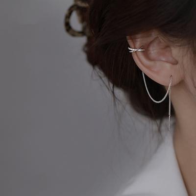 1PC Cross Chain Ear Clips Long Fringe Zircon Pierced Stud Earrings Simple Silver Ear Clips Fashion Women's Jewelry