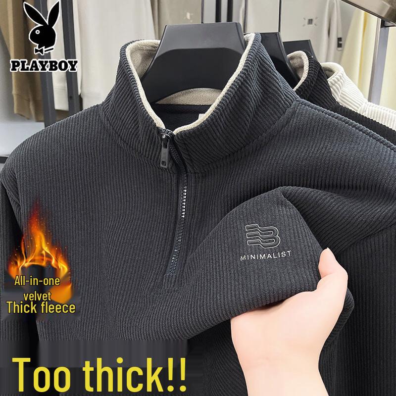 PLAYBOY Men s Half-Zip Fleece-Lined Sweater XL