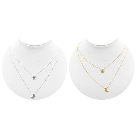 Women's Sexy Star Moon Double-Layer Vertical Drop Bar Pendant Charm Necklace