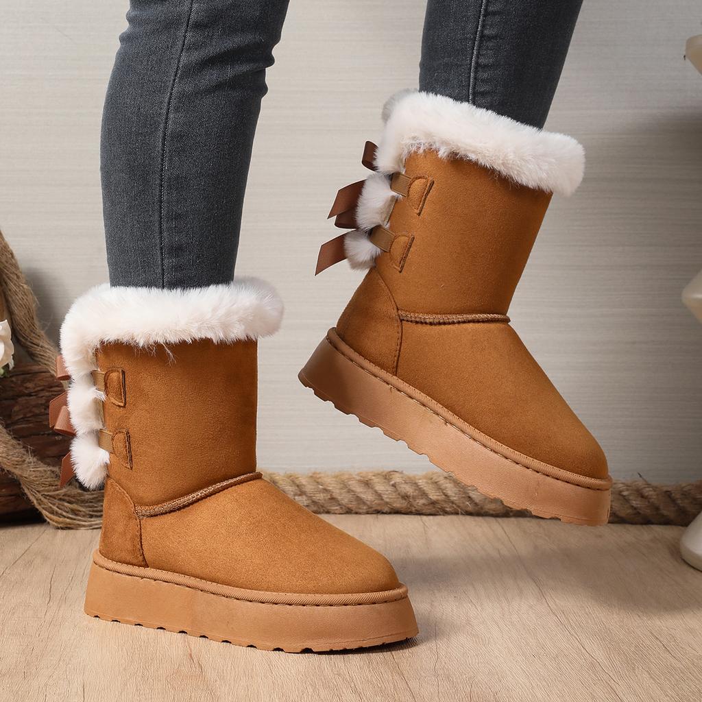 Fashion Women Mid-calf Boots Solid Color Classic Retro Shoes Women Thick Plush Thick Sole Ankle Boots Non-slip Fashion Snow Boots Women