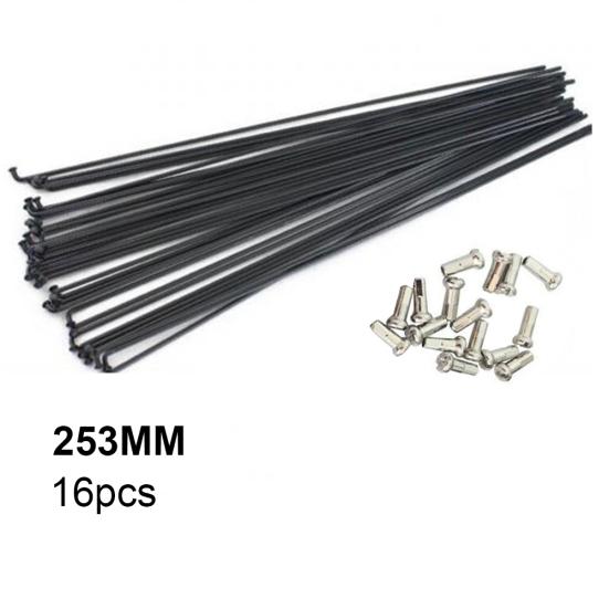 16Pcs 251mm-269mm MTB Mountain Bicycle Bike Wheel Steel Spokes Parts with Caps