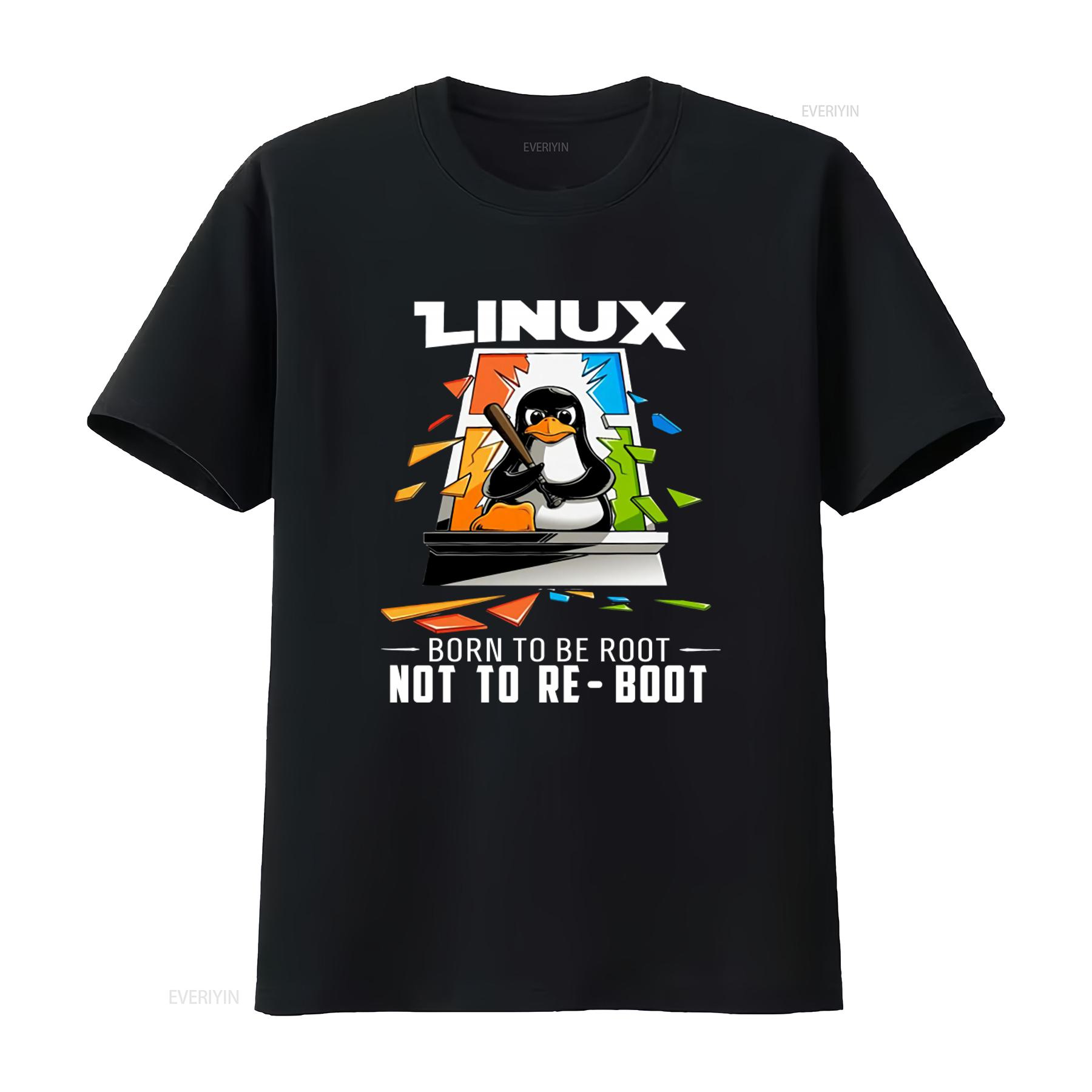 

Linux Born To Be Root Not Reboot T Shirt Funny Kernel Tux Penguin Design vintage Washed Unisex Stylish graphic designer clothes 4XL