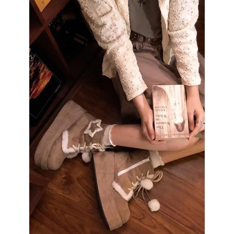 Mote Original Design Lolita Dame Vinter Snøstøvler Søte Pelsdusk Fleece Varme Korte Støvletter Jenter Khaki Svart Ankelstøvletter