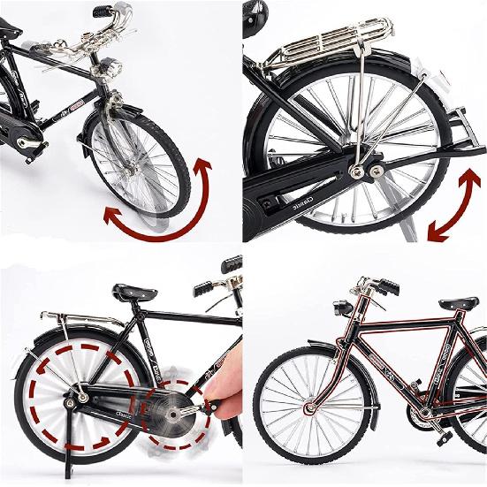 Vintage 1:10 Scale Alloy Bicycle Model – Retro Miniature Bike with Movable Parts, Inflator, Briefcase – Collectible Home Decor & Gift for Kids &