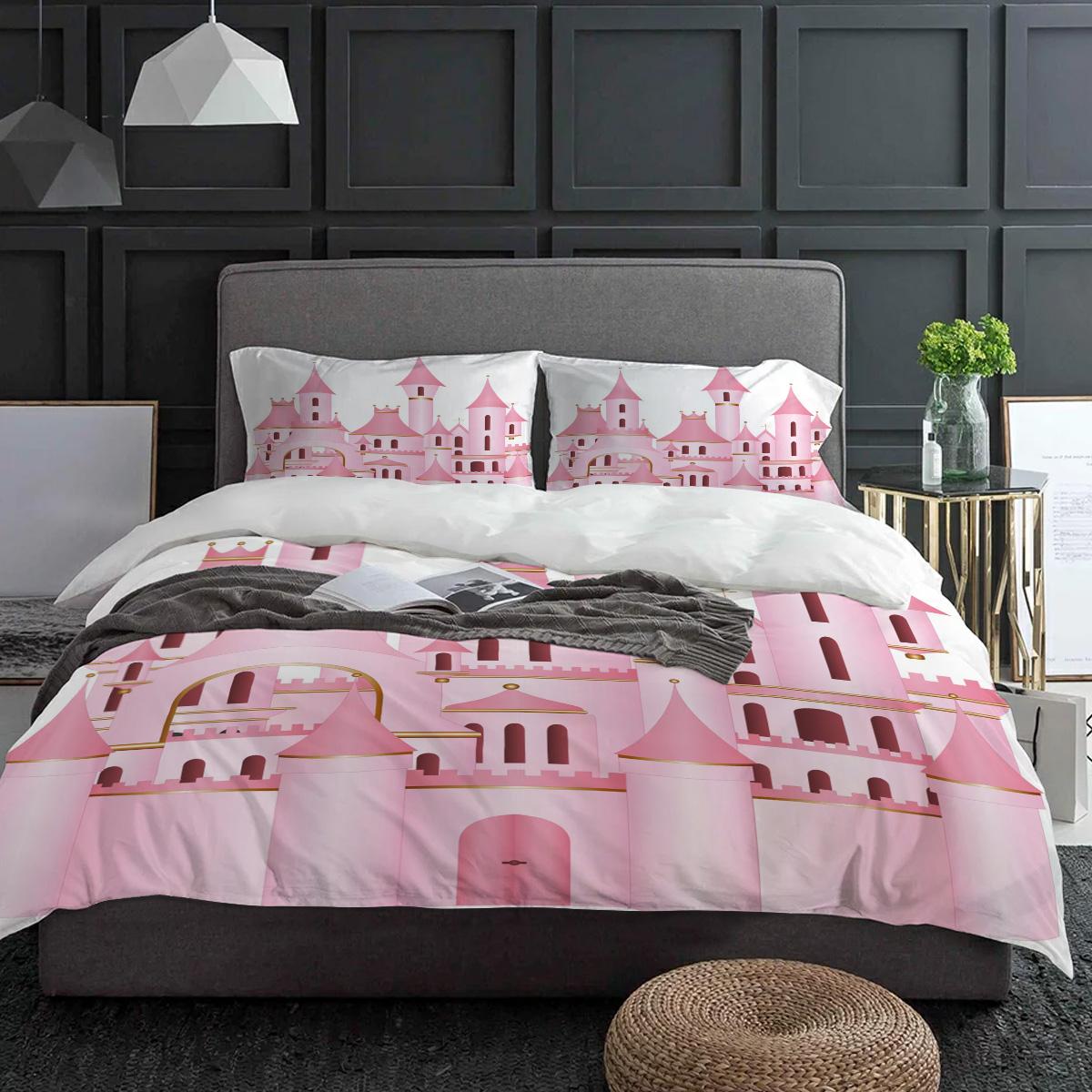 

Pink Cartoon Castle White Bedding Set 3pcs Boys Girls Duvet Cover Pillowcase Kids Adult Quilt Cover Double Bed Set Home Textile (135x200cm)