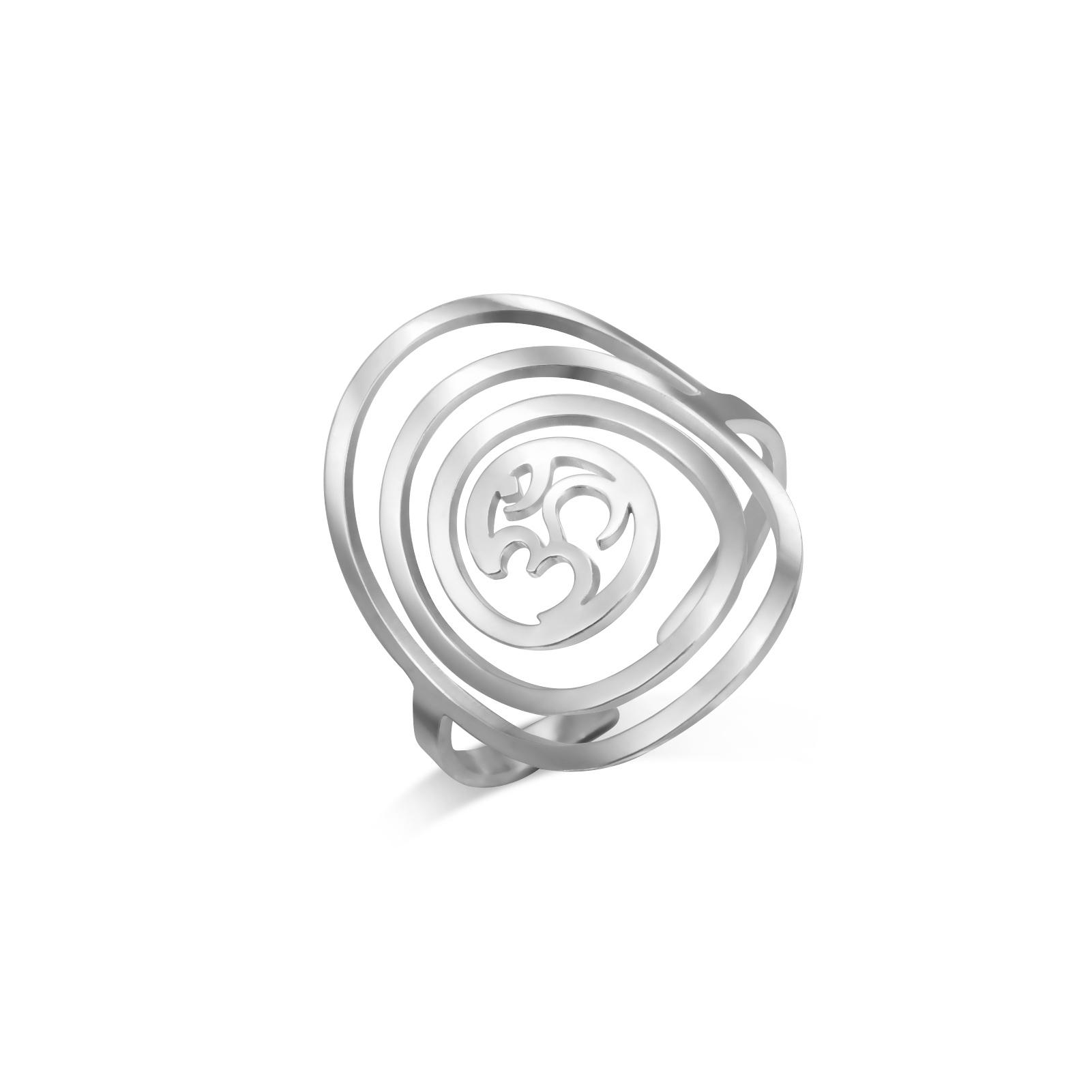 LIKGREAT Spiritual Spiral Ring For Women Men OM Symbol Stainless Steel Hollow Rings Buddhism Hindu Yoga Amulet Jewelry Gifts resizable