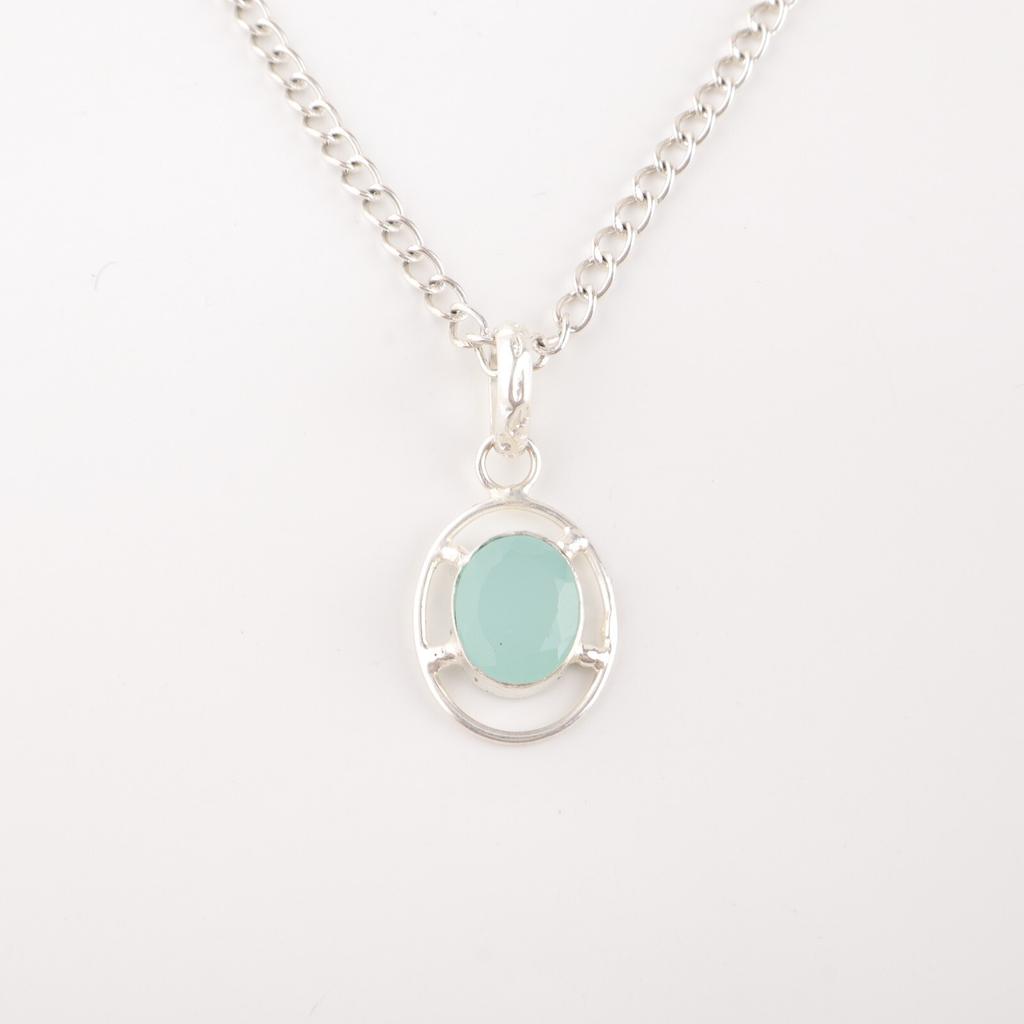 Aqua Chalcedony Gemstone 925 Sterling Silver Jewelry Handmade Designer Pendant PP-6-15