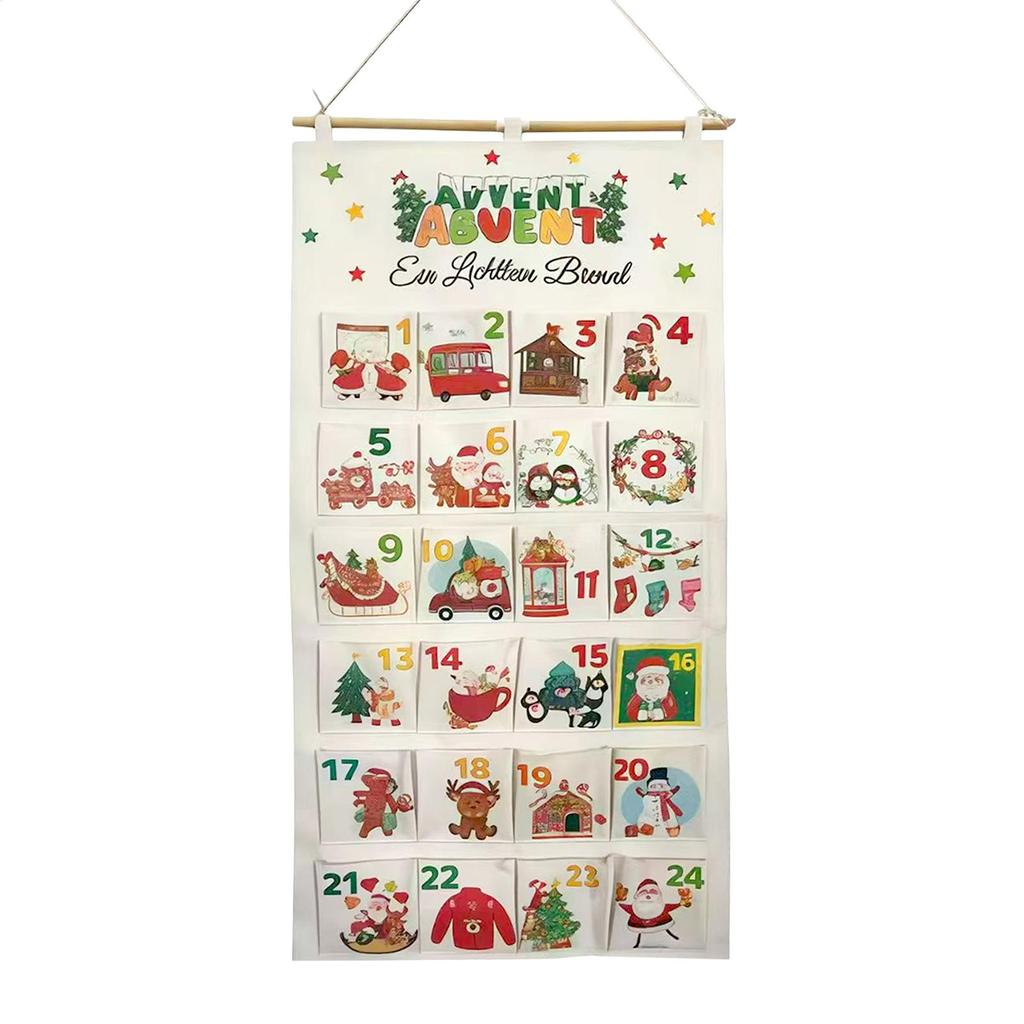 Christmas Advent Calendar 24 Pocket Canvas Wall Decor Reusable Children's Christmas Countdown Surprise Gift Hanging Bag