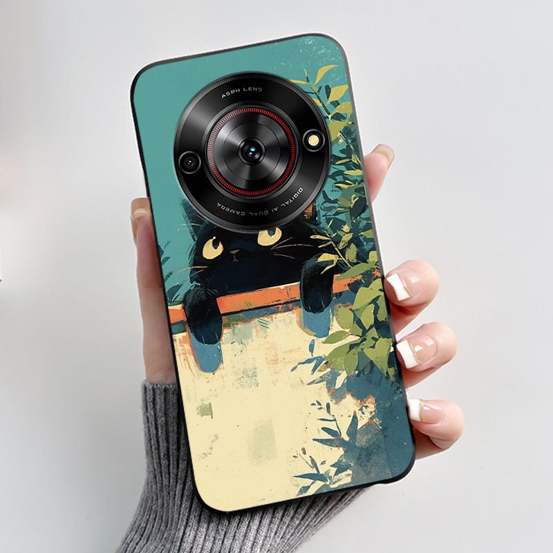 Cute Cartoon Case For ZTE Blade A75 5G/Nubia Focus 5G/Nubia Calf 5G Printing Shell Protective Cover Soft Silicone Black Casing